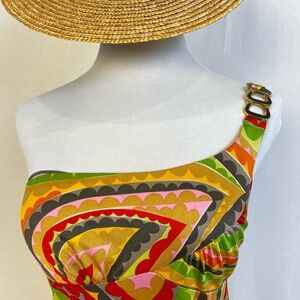 Trina Turk One Shoulder Dress - Versace/Pucci Vibes w/ Statement Hardware